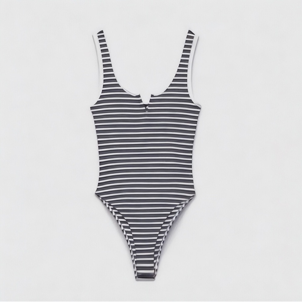 Zara Notch Neck Striped Tank Bodysuit